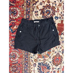 AMO Women’s Oatmilk Black Nylon Drawstring Utility Shorts Size L – Casual Minima